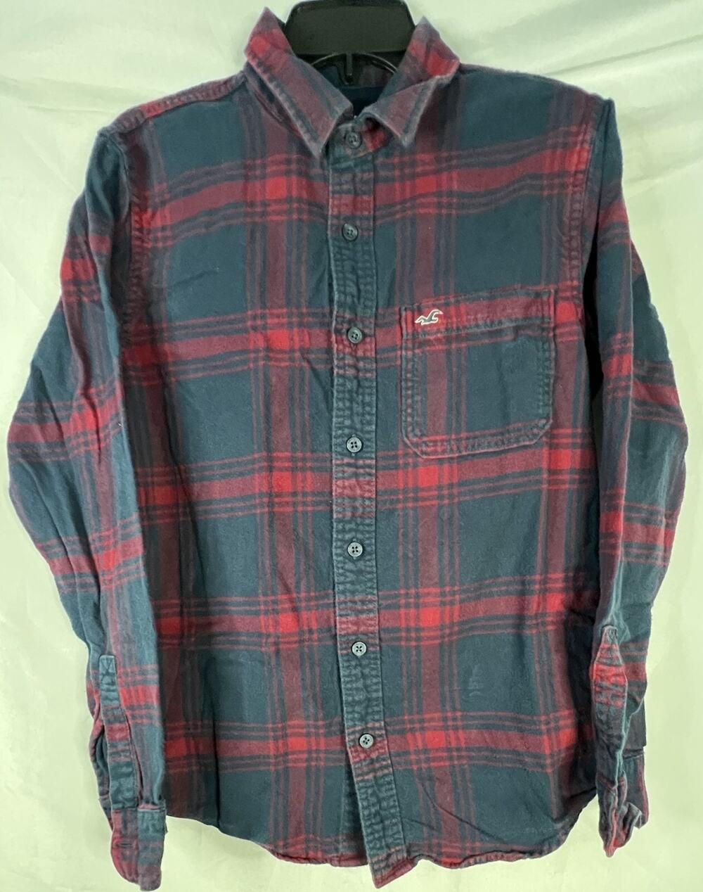 Hollister Mens Flannel Shirt Small Button Plaid Long Sleeve